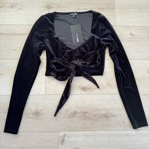 Fashion Nova Black Velvet Long Sleeve Top